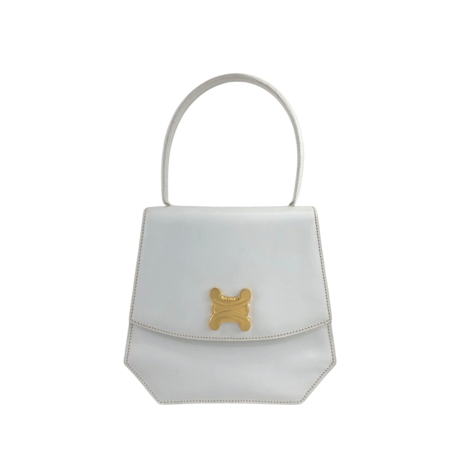 CELINE Triomphe Top Handle Handbag White Vintage 33tdem