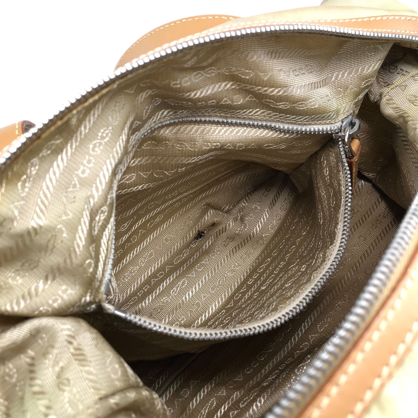 PRADA Tessuto Triangle Logo Small Boston bag Handbag Beige Vintage ib6juf