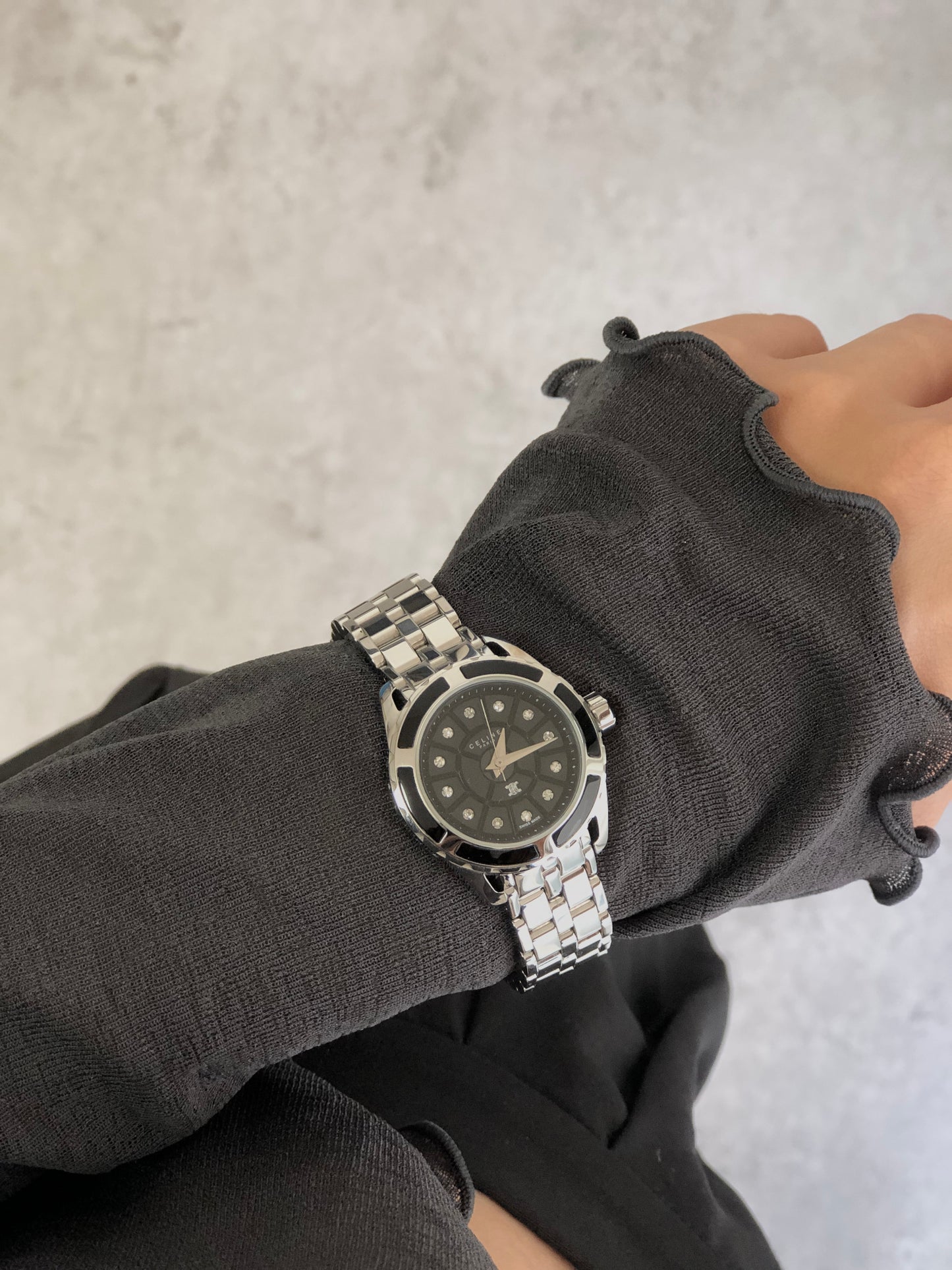 CELINE Blason Quartz Watch Silver×Black Vintage kdm68r