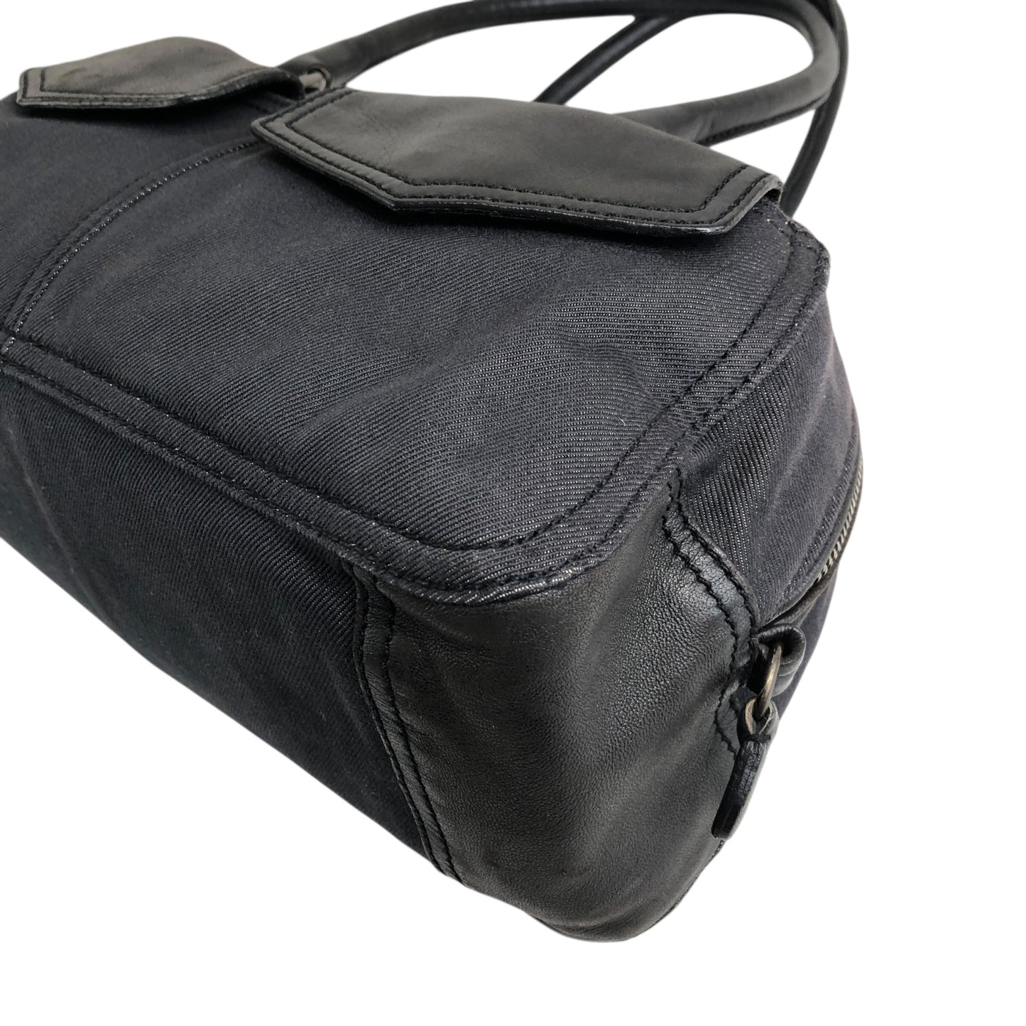 PRADA Triangle Logo Front Pocket Small Boston bag Handbag Black Vintage 7uz66d