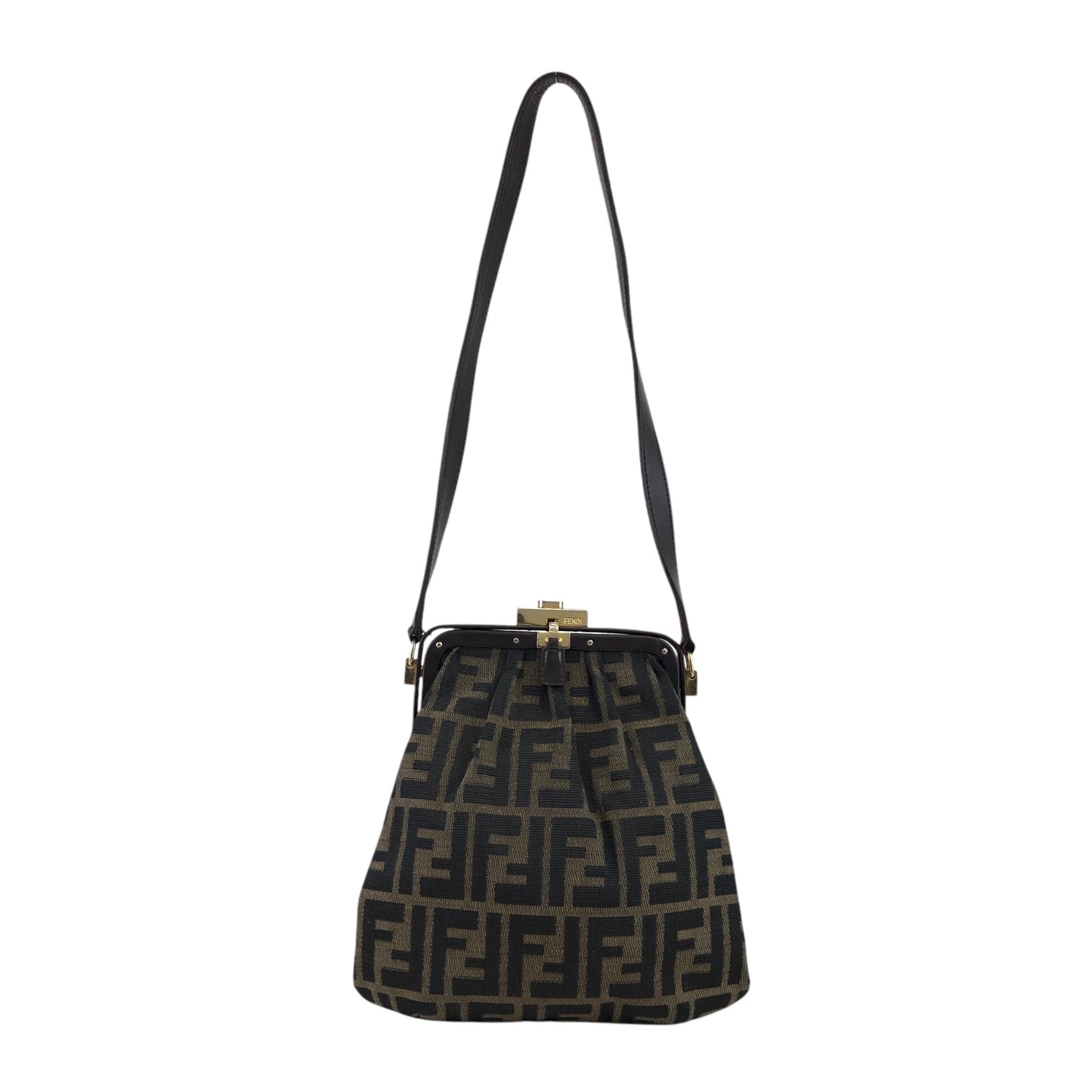 FENDI Zucca Metal Clasp Shoulder bag Brown Vintage kkfpvd