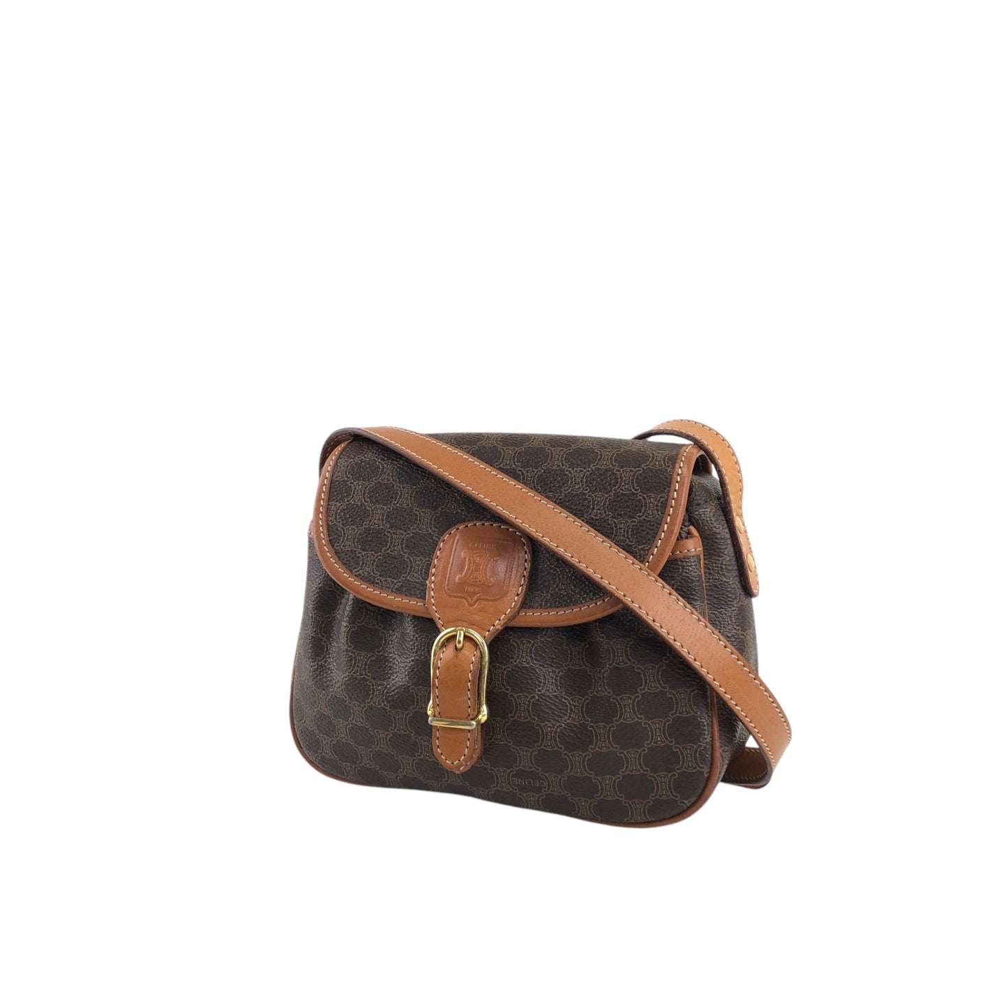 CELINE Macadam Blason Front Buckle Shoulder bag Brown Vintage msur28