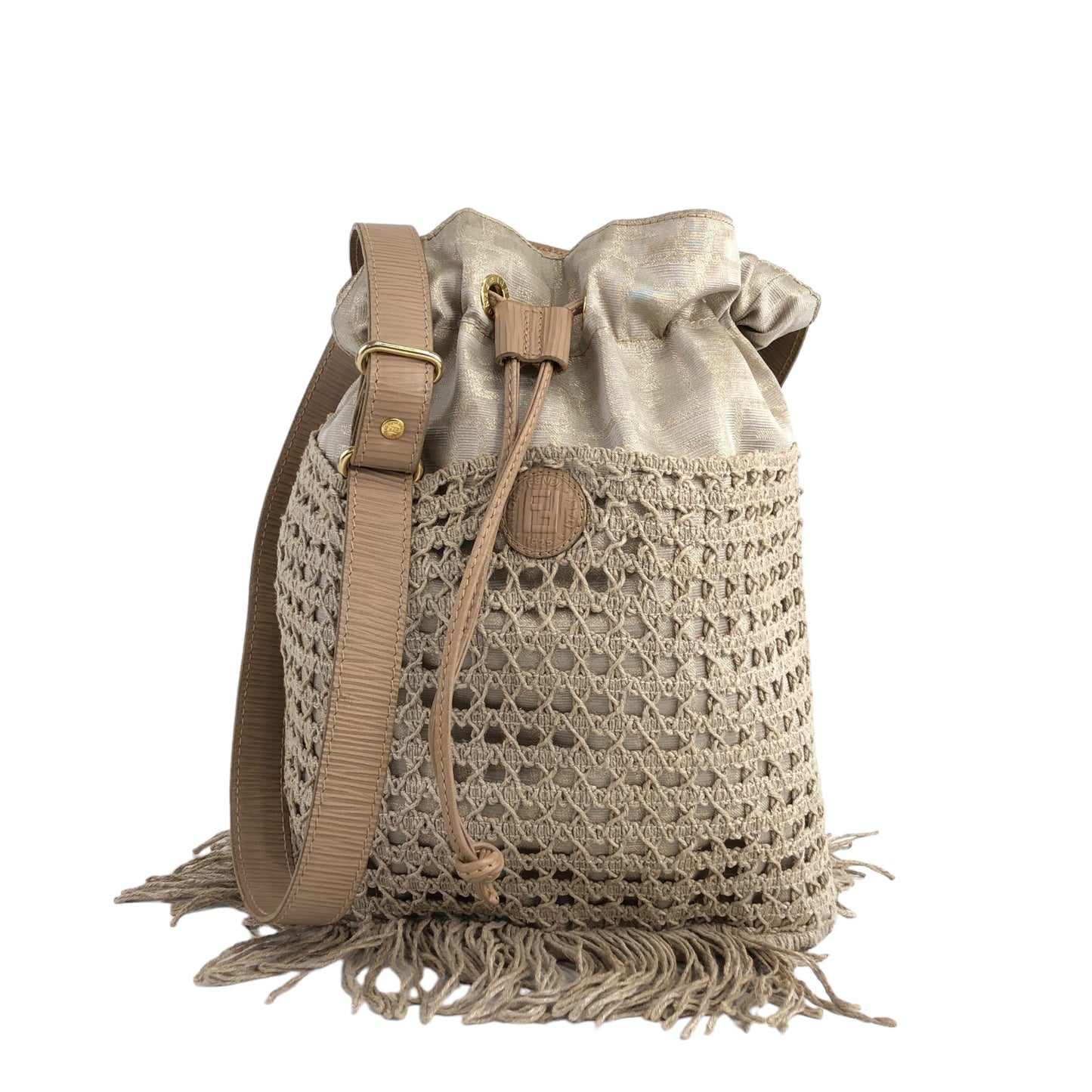 FENDI Zucca Drawstring Shoulder bag Beige Vintage p8rb6m