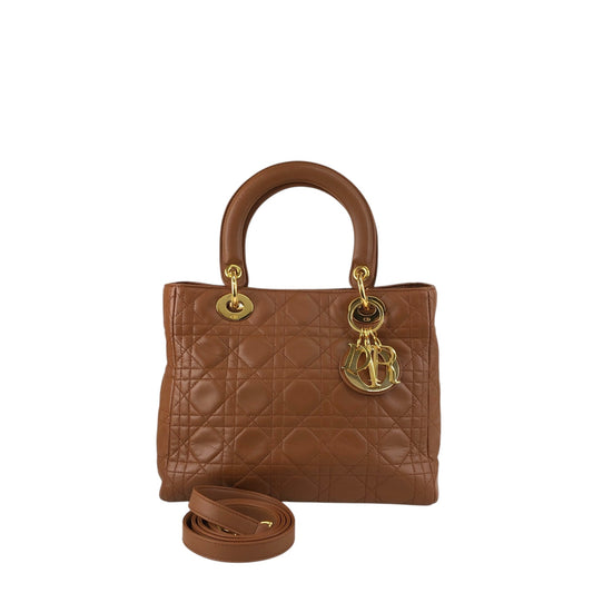 Christian Dior Lady Dior Cannage Logo Charm Two-way Handbag Shoulder bag Brown Vintage 5n4tvr