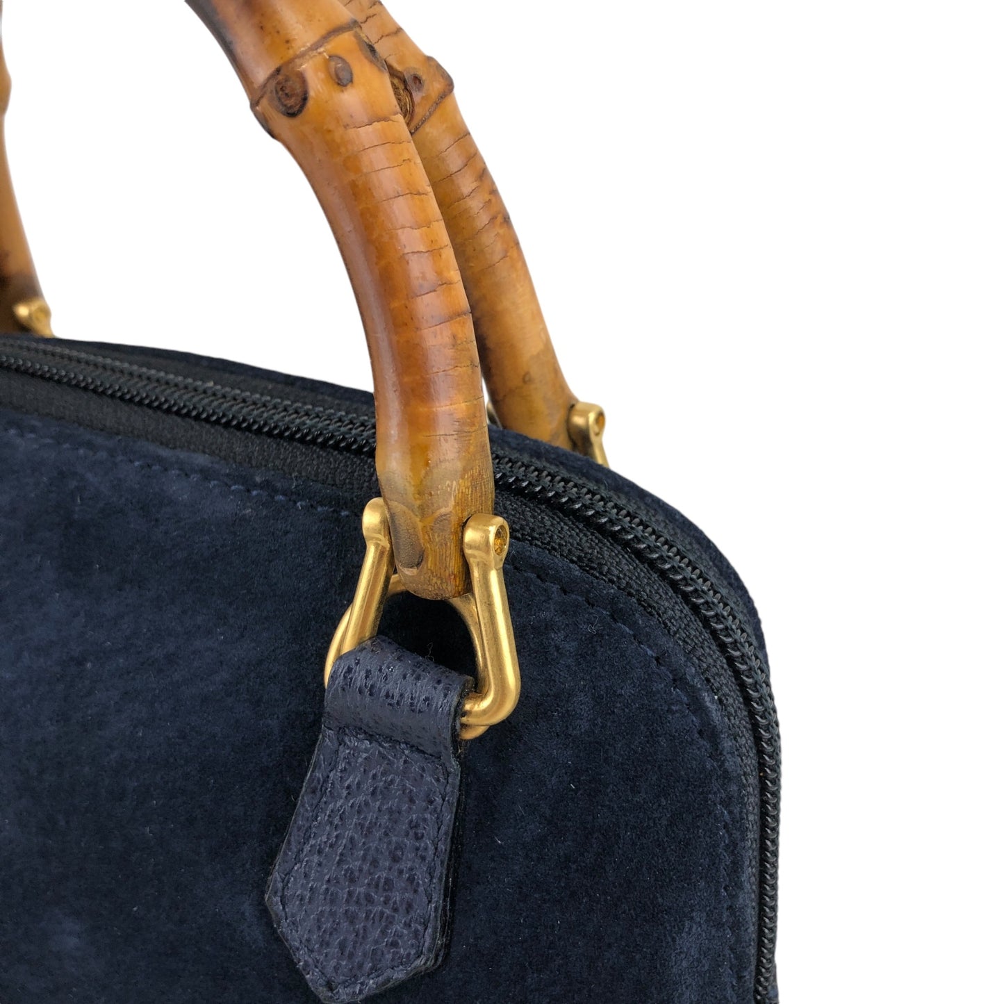 GUCCI Bamboo Two-way Handbag Shoulder bag Navy Vintage vtxfej