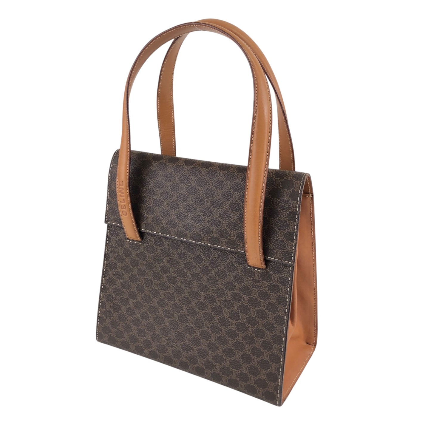 CELINE Macadam Logo Embossed Handbag Brown Vintage iu4iax