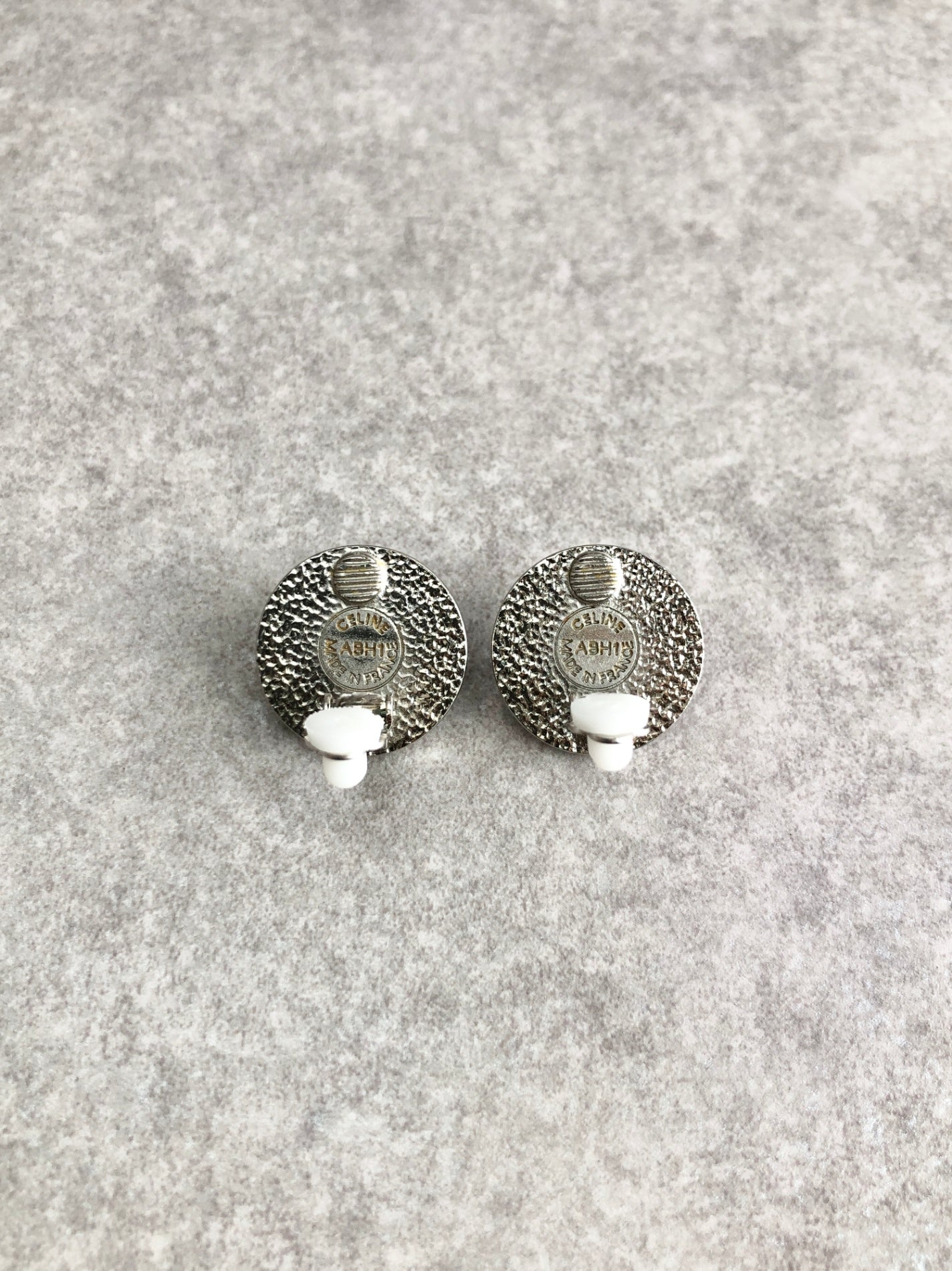 CELINE Circle Logo Earrings Silver Vintage greuz7