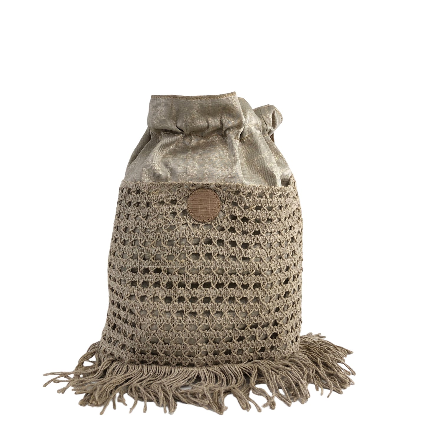 FENDI Zucca Drawstring Shoulder bag Beige Vintage p8rb6m