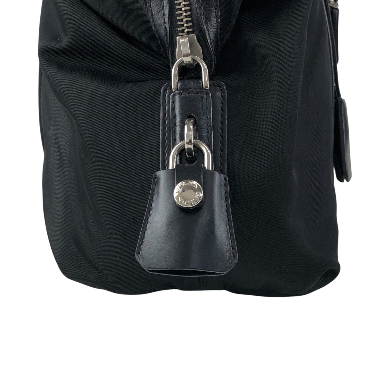 PRADA Tessuto Triangle Logo Small Boston bag Handbag Black Vintage pde7em