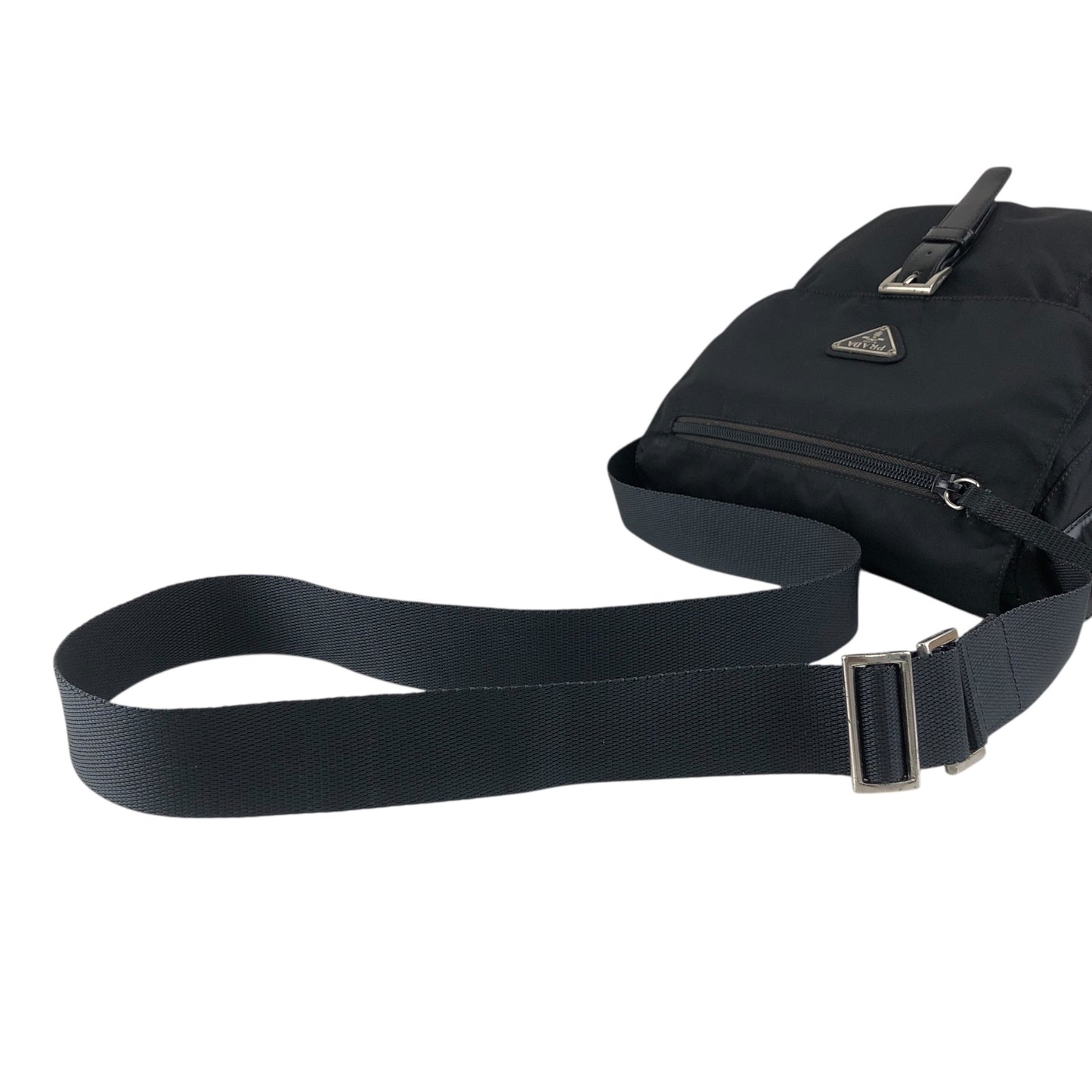 PRADA Triangle Logo Front Buckle Shoulder bag Black Vintage dre4i8
