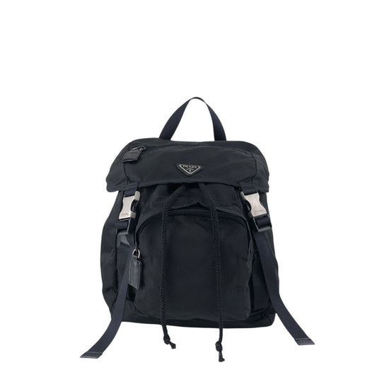 PRADA Tessuto Triangle Logo Front Buckle Backpack Black Vintage 2mkph6
