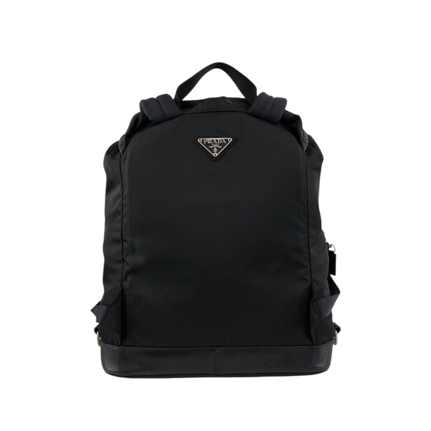 PRADA Tessuto Triangle Logo Front Buckle Backpack Black Vintage pyct8y