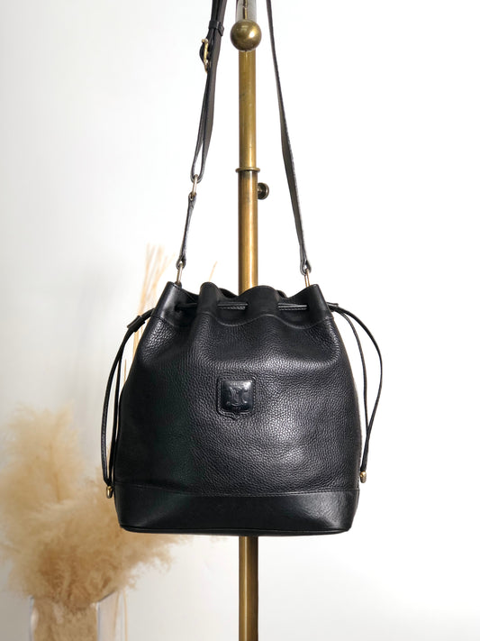 CELINE Blason Drawstring Shoulder bag Black Vintage rzrkng