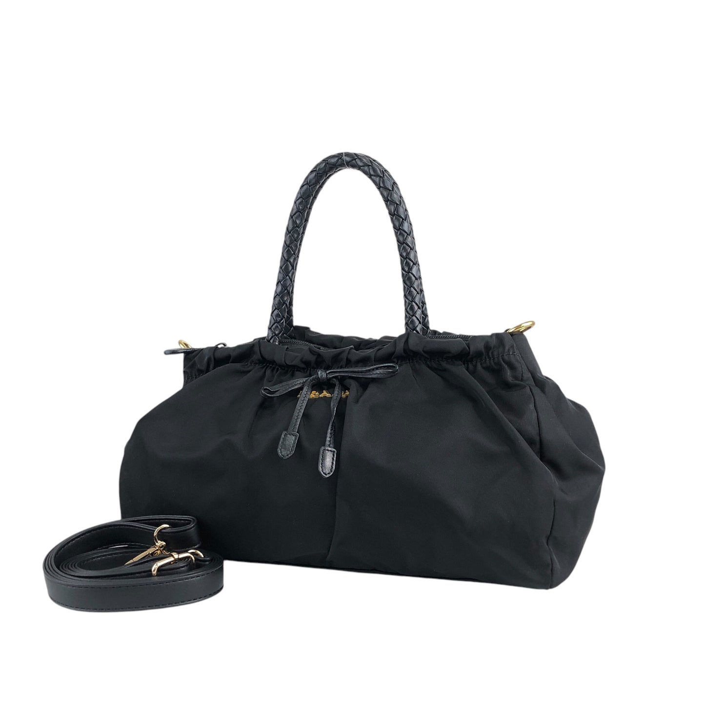 PRADA Logo Ribbon Two-way Handbag Shoulder bag Black Vintage w7z54n