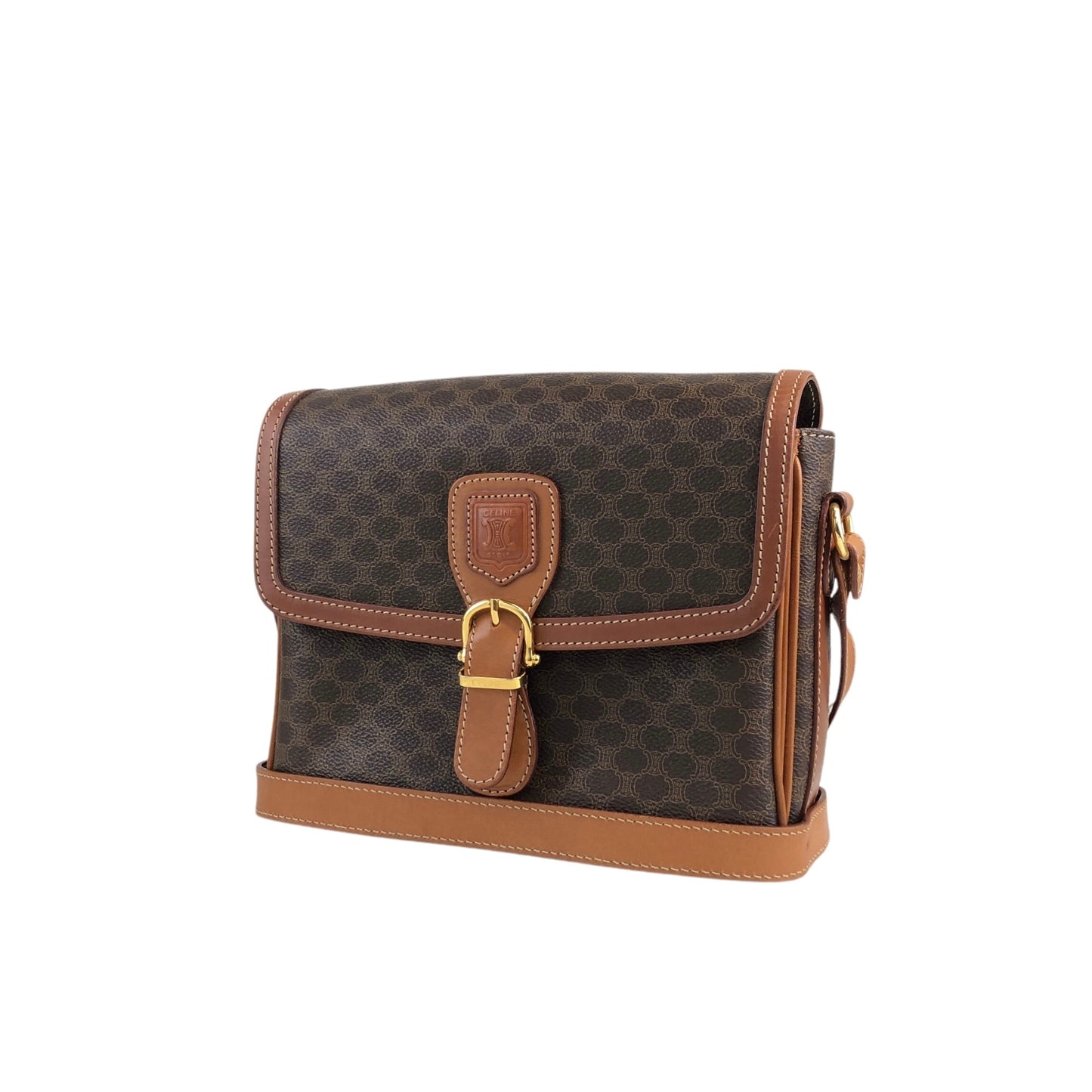 CELINE Macadam Blason Front Buckle Shoulder bag Brown Vintage yanyh7