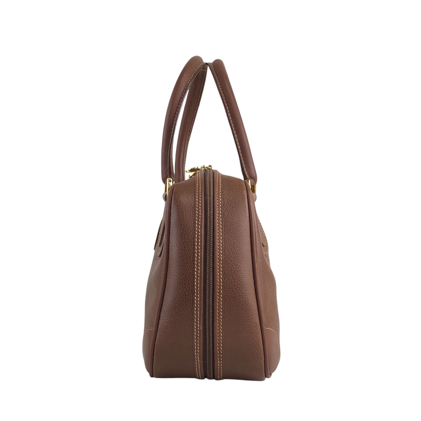 GUCCI Logo Embossed Handbag Boston bag Brown Vintage 7vibey