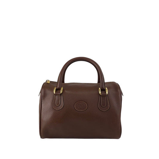 GUCCI Logo Embossed Small Boston bag Handbag Brown Vintage tpnfiv