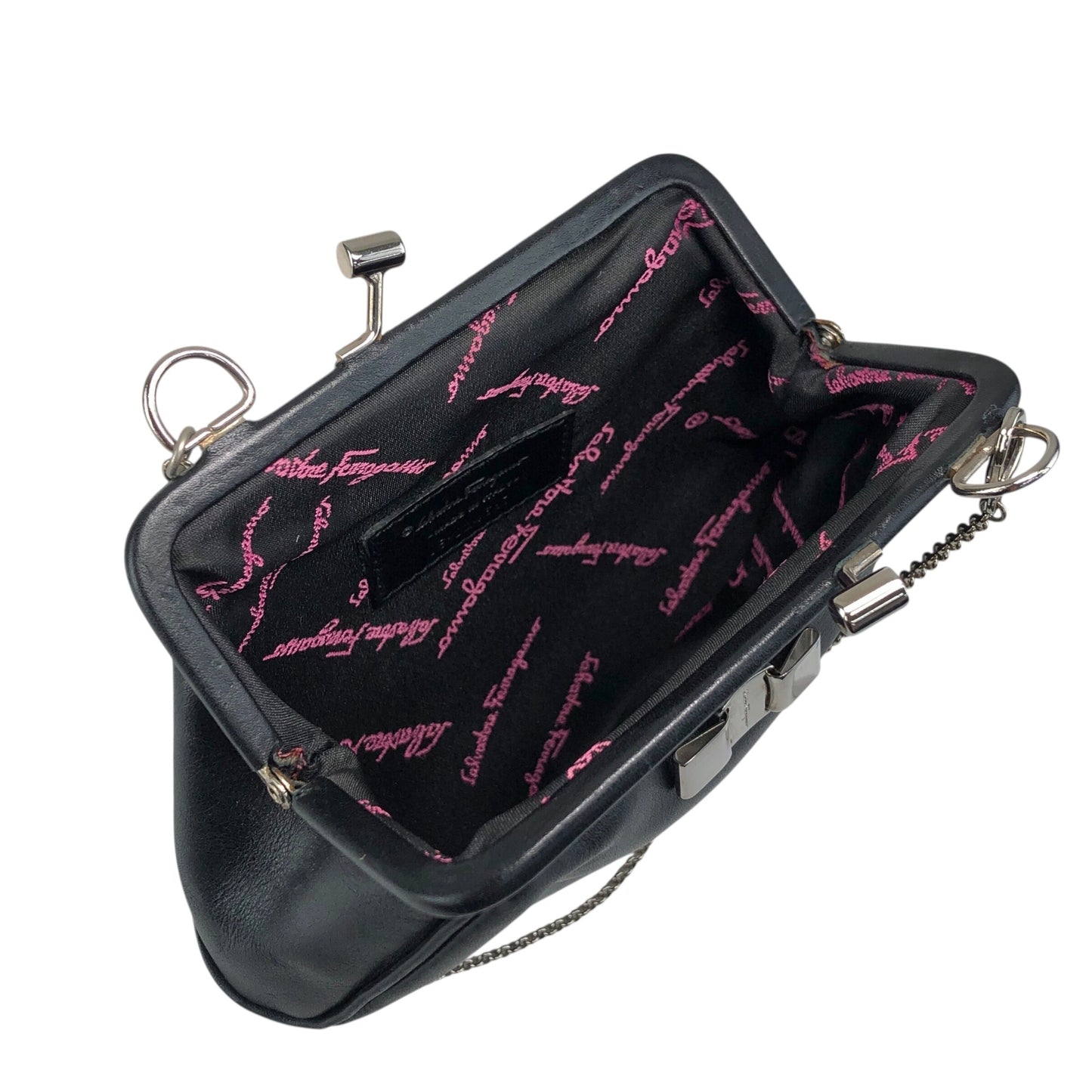 Salvatore Ferragamo Vala Metal Clasp Chain Shoulder bag Black Vintage yntg52
