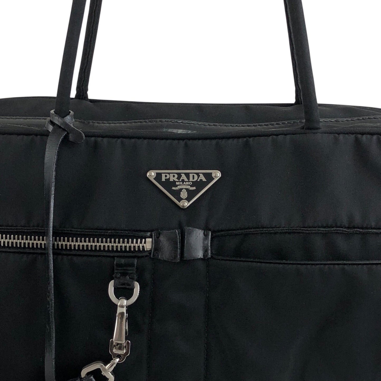 PRADA Triangle Logo Padlock Small Boston bag Handbag Black Vintage a5w87e