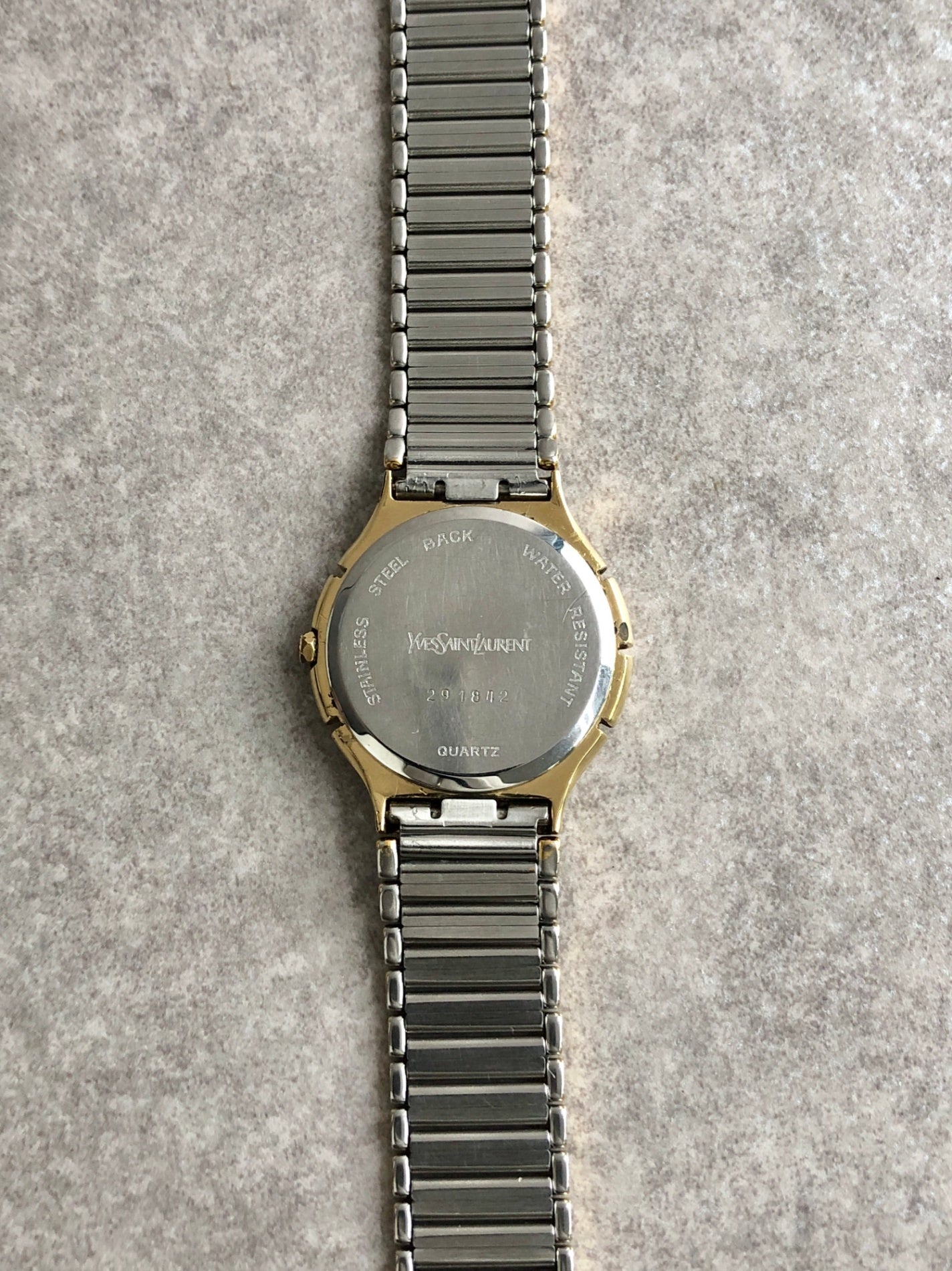 Yves Saint Laurent YSL Logo Quartz Watch Silver×Gold 291842 Vintage jav7in