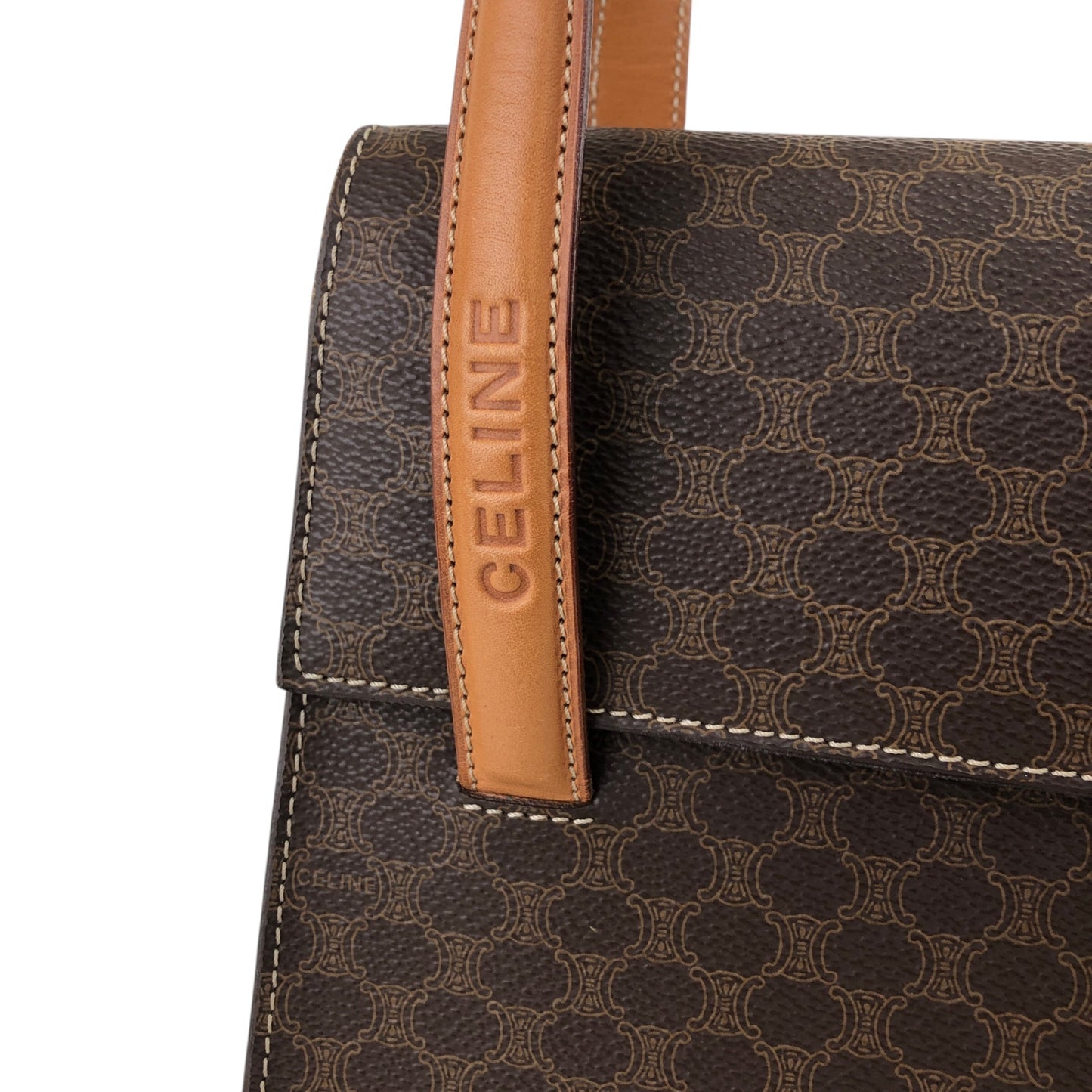 CELINE Macadam Logo Embossed Handbag Brown Vintage iu4iax
