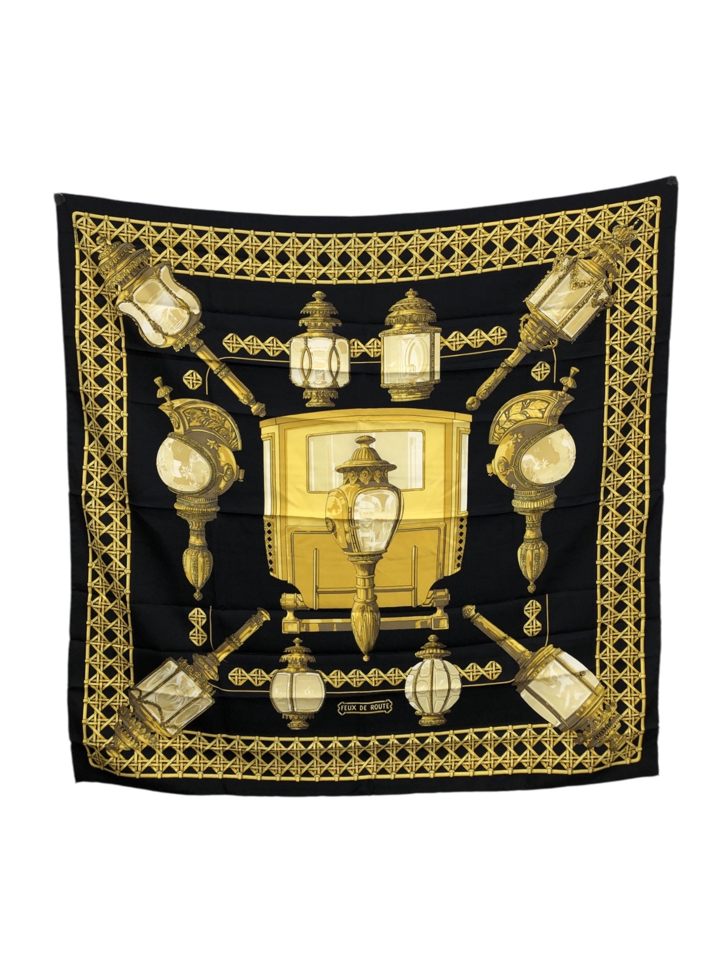 HERMES シルク スカーフ ブラック ゴールド HERMES Silk Scarf Black×Gold Vintage 4zy8gj – VintageShop solo