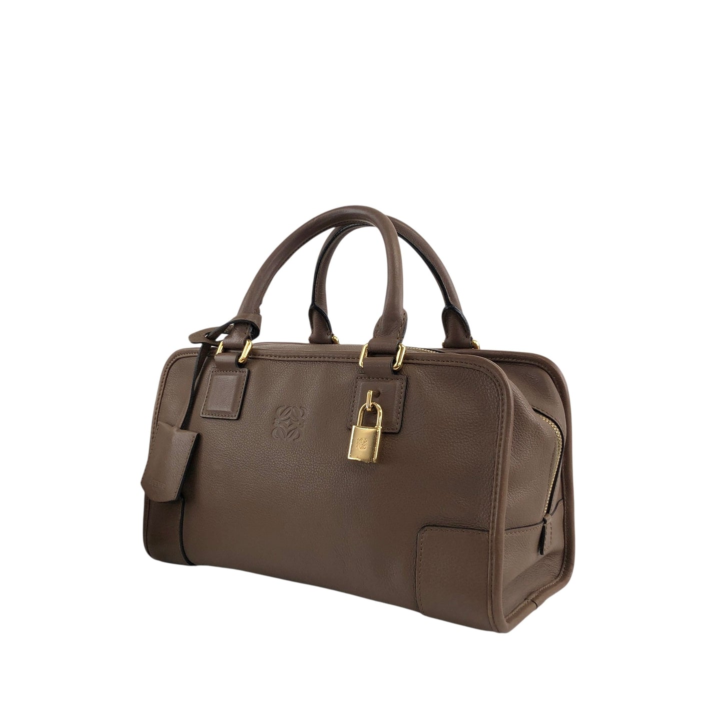 LOEWE Amazona28 Anagram Small Boston bag Handbag Beige Vintage euhpr8