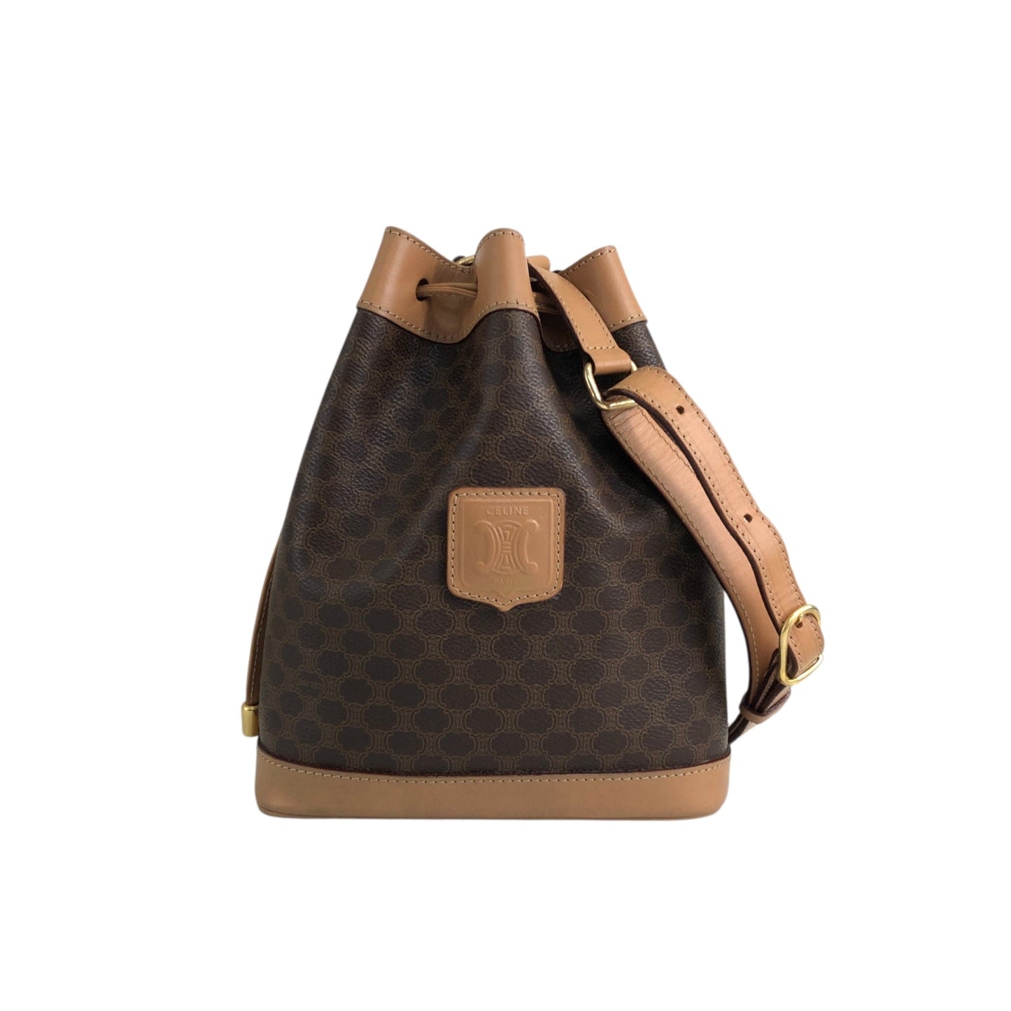 CELINE Macadam Blason Drawstring Shoulder bag Brown Vintage xfu8ij
