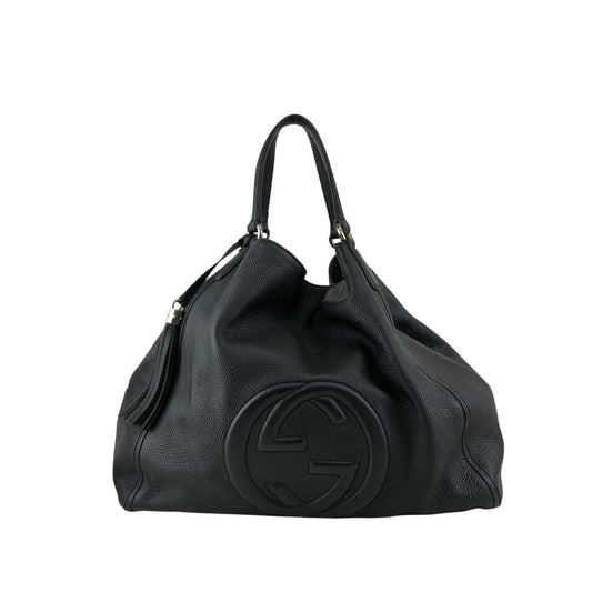 GUCCI Logo Embossed Tassel Shoulder bag Hobobag Black Vintage p2pw3n