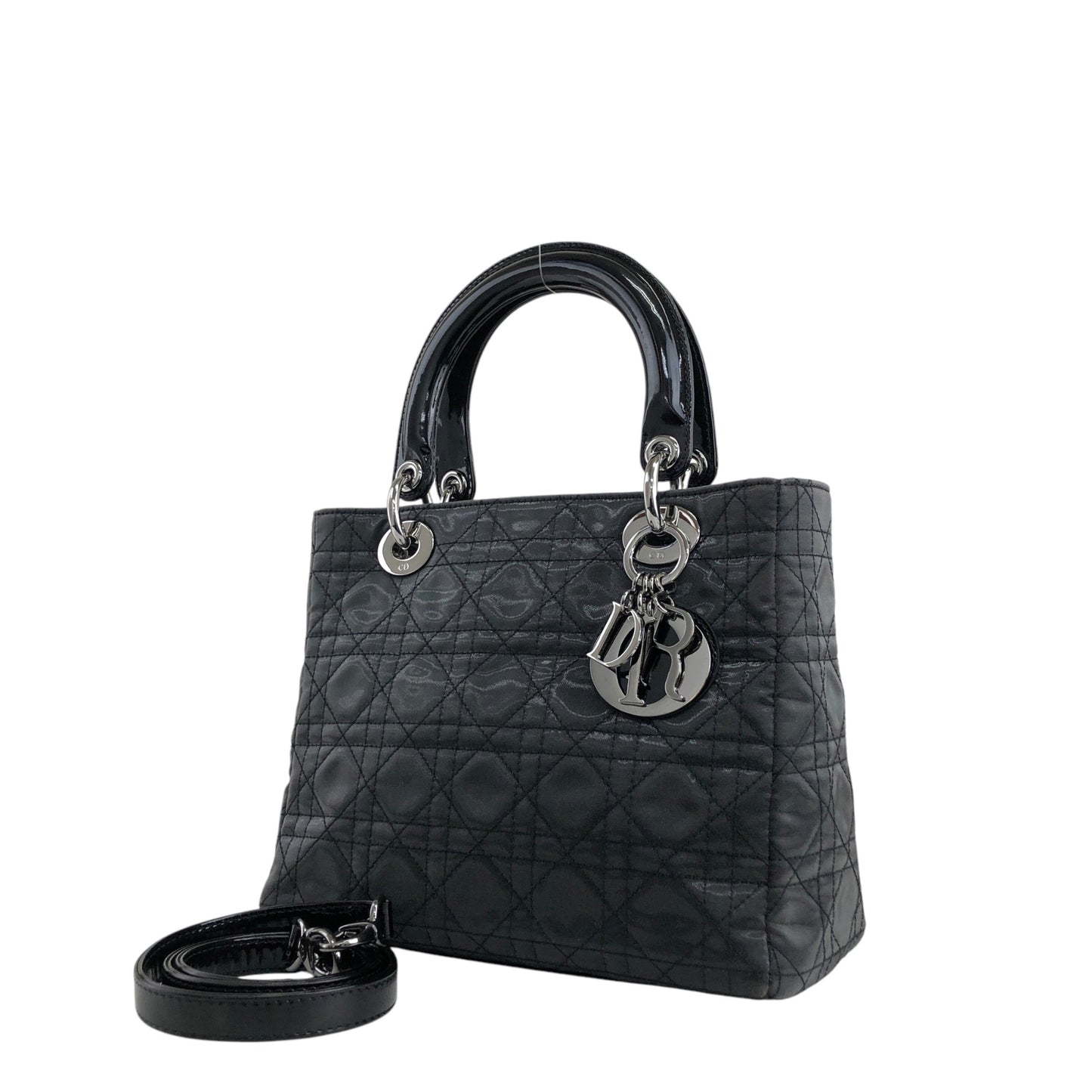 Christian Dior Cannage CD Logo Charm Two-way Handbag Shoulder bag Black Vintage 5cgj75