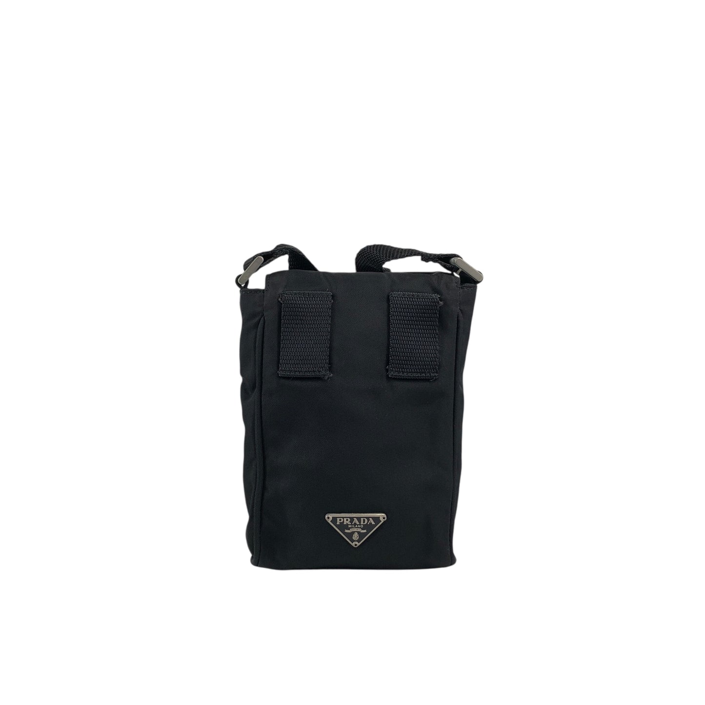 PRADA Tessuto Triangle Logo Front Buckle Small Shoulder bag Black Vintage efbuwg