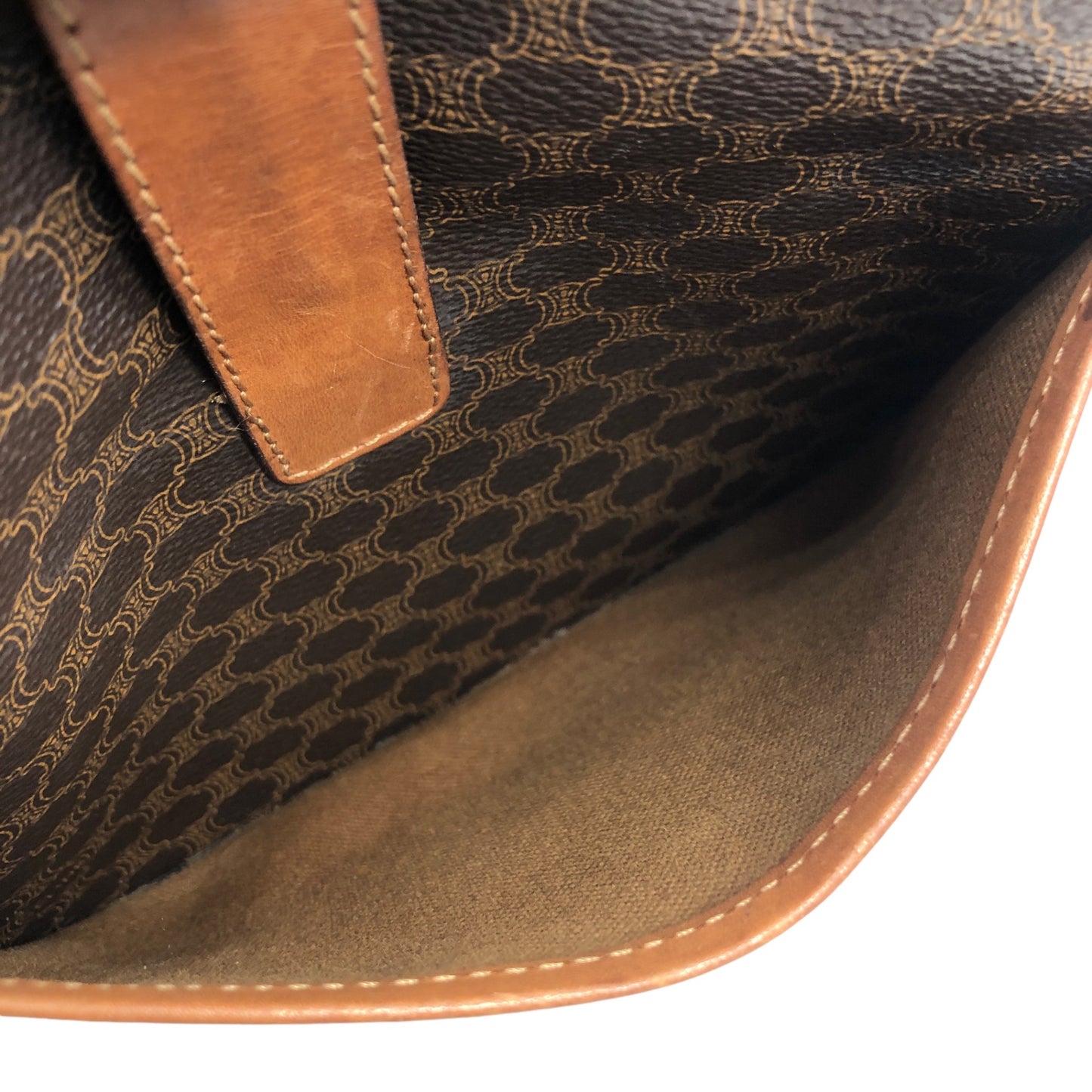 CELINE Macadam Front Buckle PVC Leather Shoulder bag Brown Vintage 7dgwui