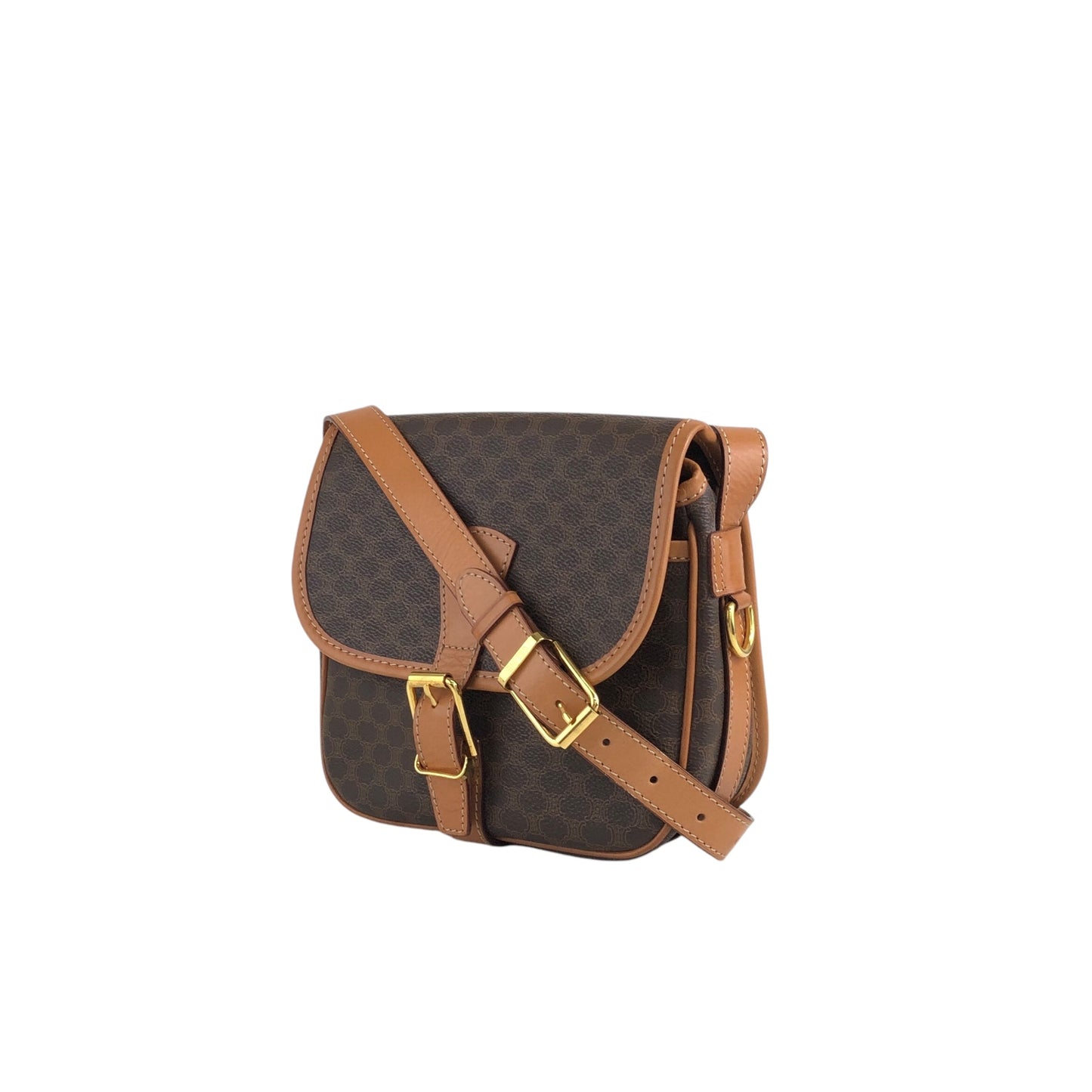 CELINE Macadam Front Buckle Shoulder bag Brown Vintage r3ukfi