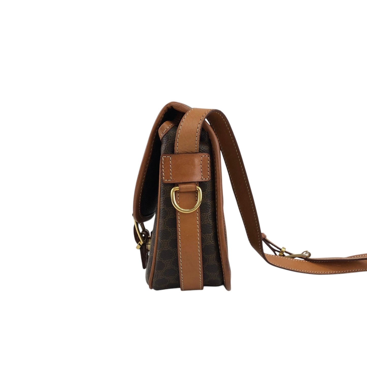 CELINE Macadam Front Buckle Shoulder bag Brown Vintage h4fac7
