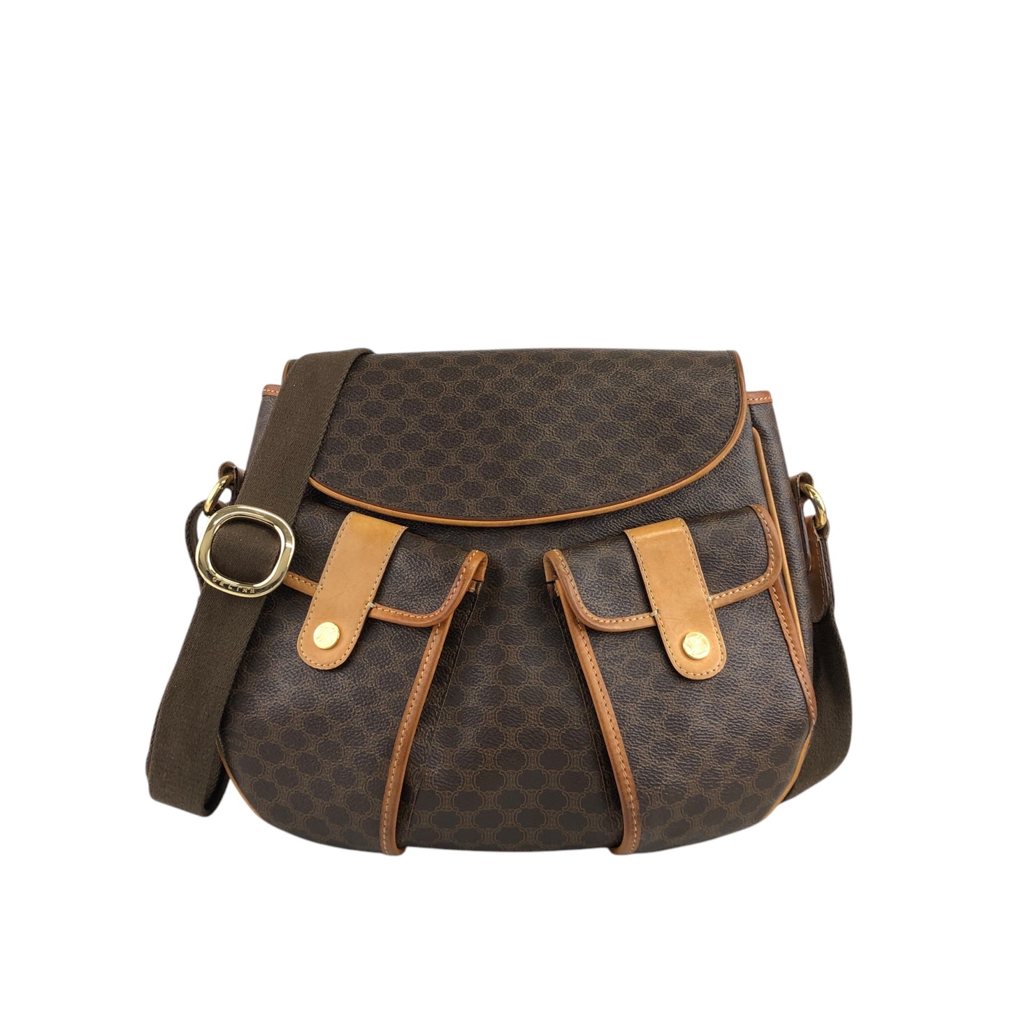 CELINE Macadam Double Pocket Shoulder bag Brown Vintage a3bmb4