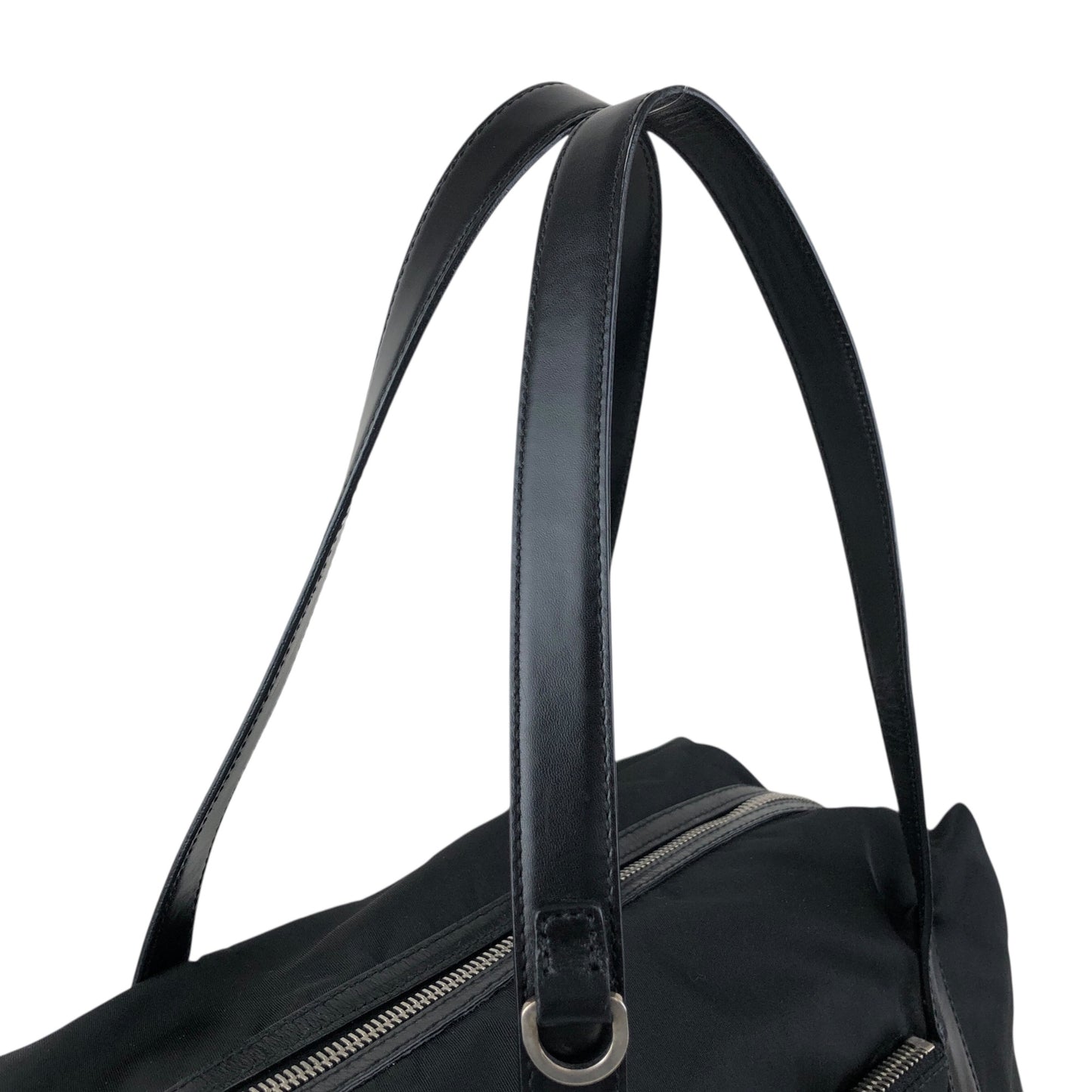 PRADA Tessuto Triangle Logo Small Boston bag Handbag Black Vintage kg2zxs
