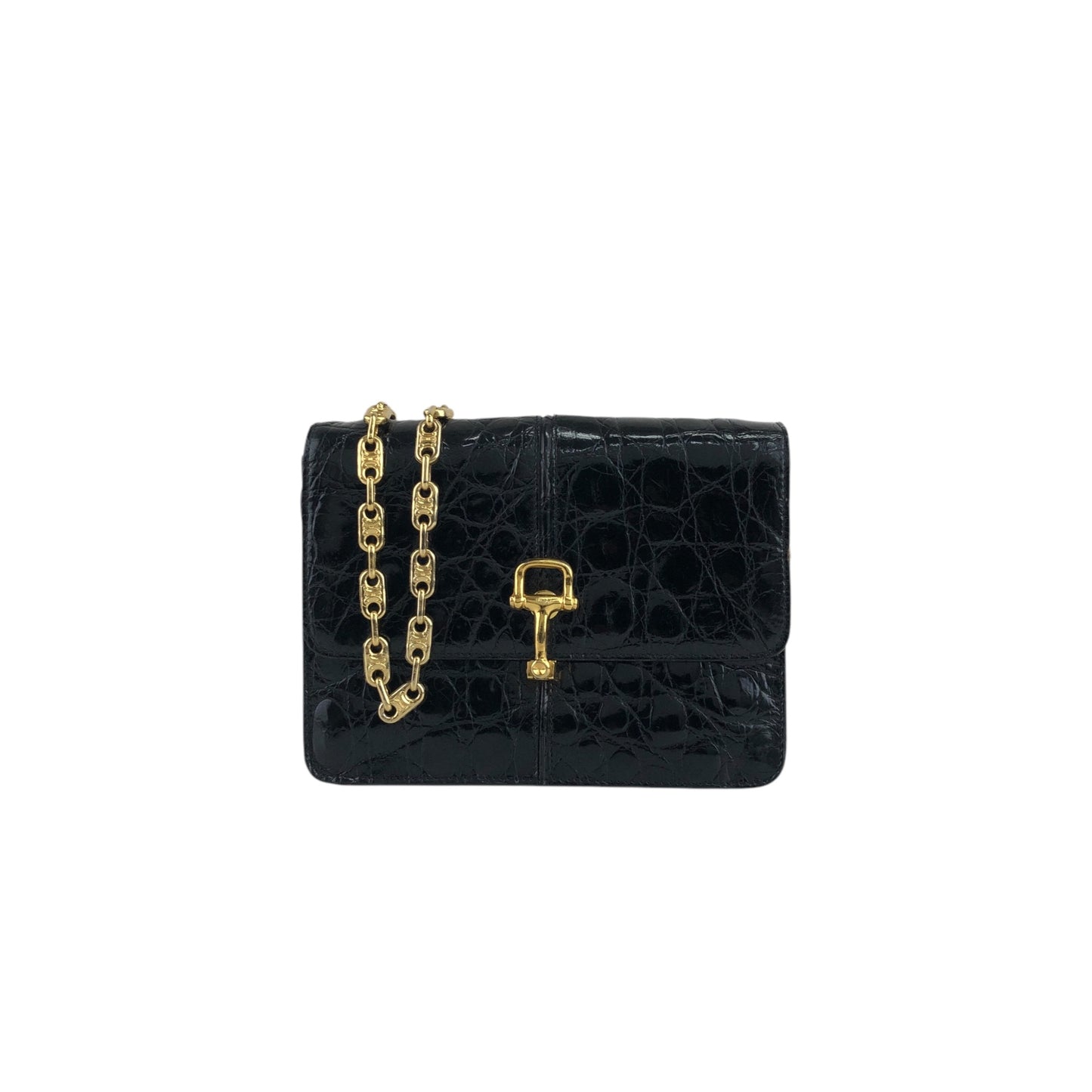 CELINE Horse Bit Chain Shoulder bag Black Vintage pu7w2k