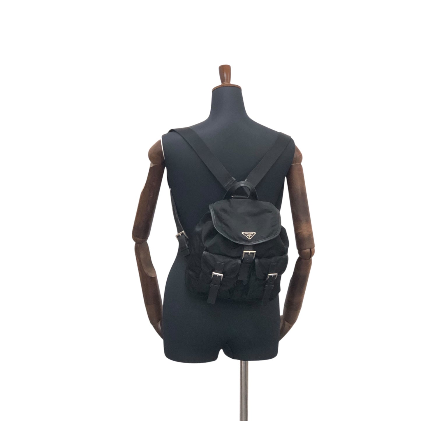 PRADA Triangle Logo Backpack Black Vintage hu5ayn