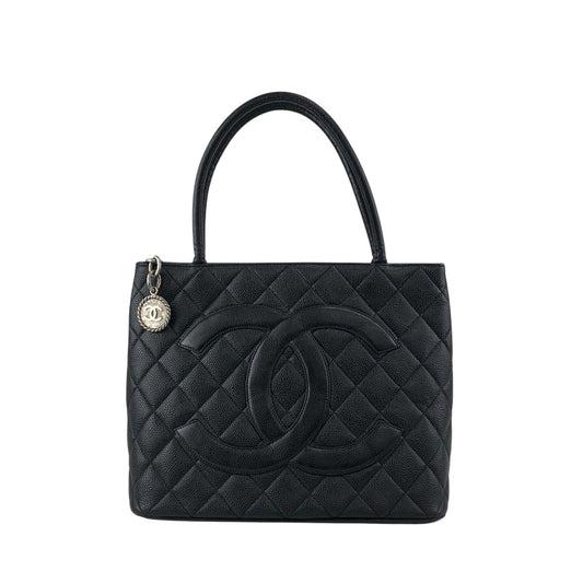 CHANEL Coco Mark Caviar Leather Handbag Black Vintage c6sifv