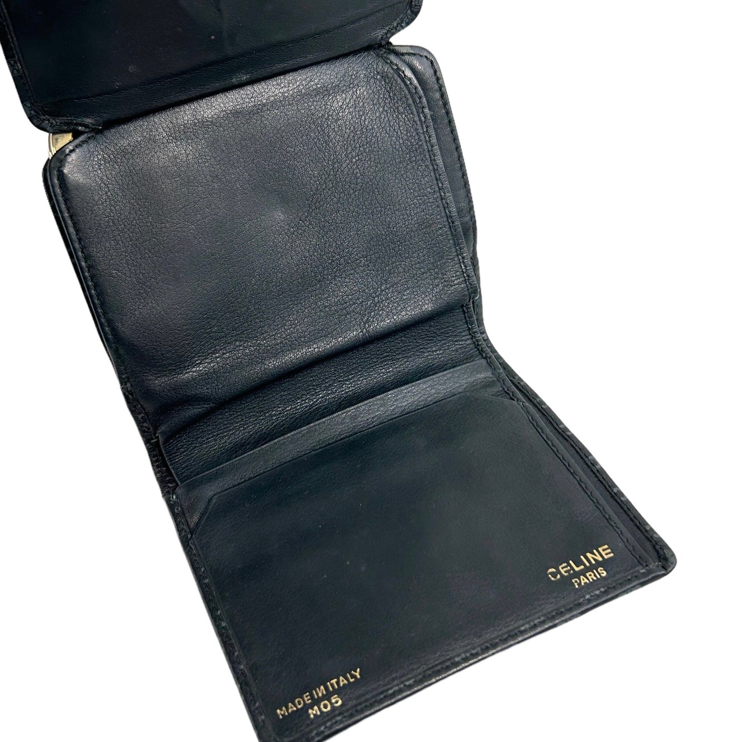 CELINE Macadam Triomphe Metal Clasp Folded Wallet Black Vintage atgwbh