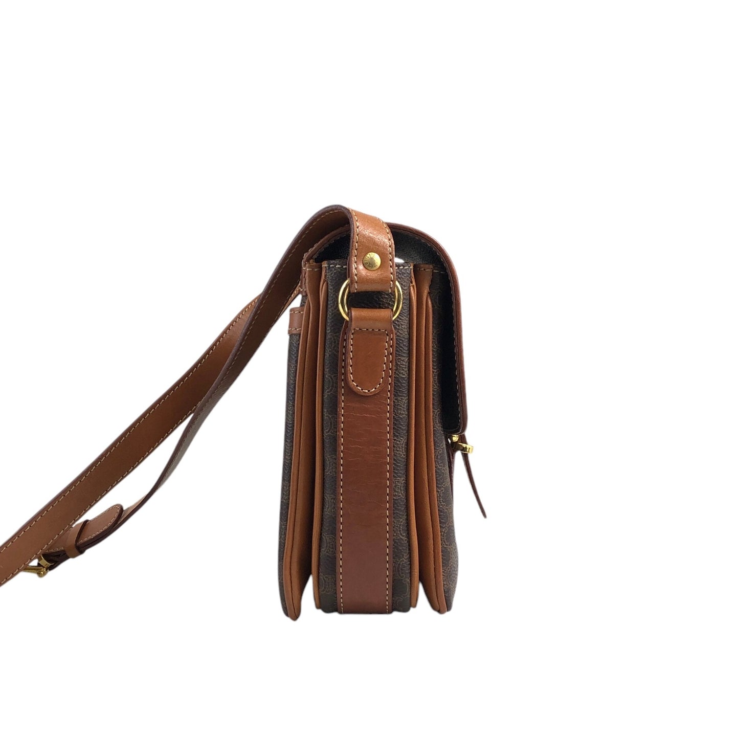 CELINE Macadam Blason Front Buckle Shoulder bag Brown Vintage yanyh7