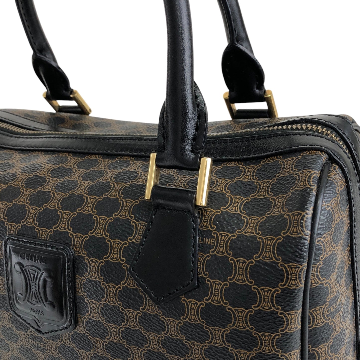 CELINE Macadam Blason Two-way Small Boston bag Shoulder bag Black Vintage wuxab4