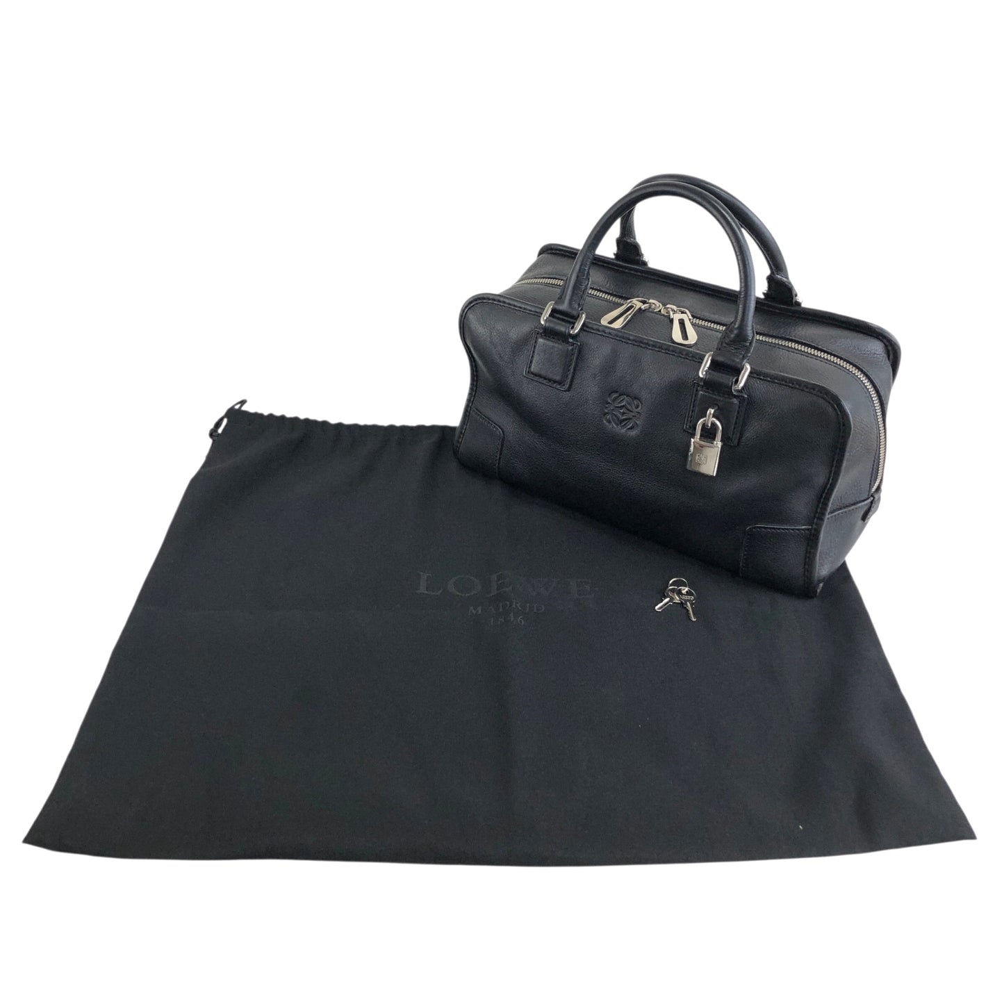 LOEWE Amazona28 Padlock Small Boston bag Handbag Black Vintage vbp8aw