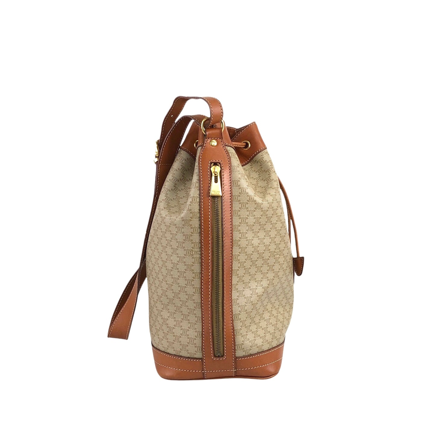 CELINE Macadam Blason Drawstring Shoulder bag Beige Vintage p4favs