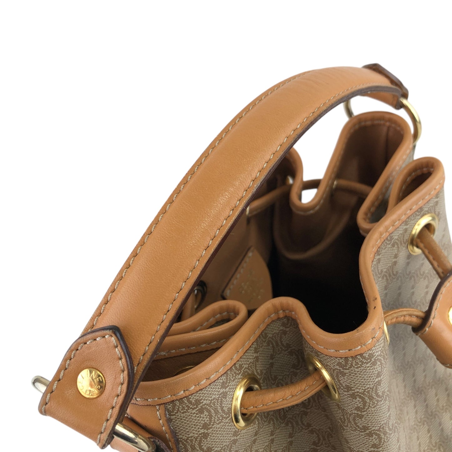 CELINE Macadam Two-way Drawstring Handbag Shoulder bag Beige Vintage jtr86n