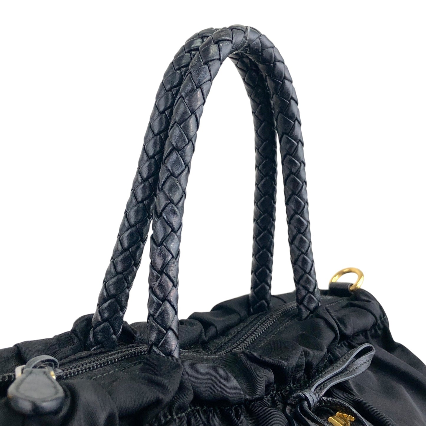 PRADA Logo Ribbon Two-way Handbag Shoulder bag Black Vintage w7z54n