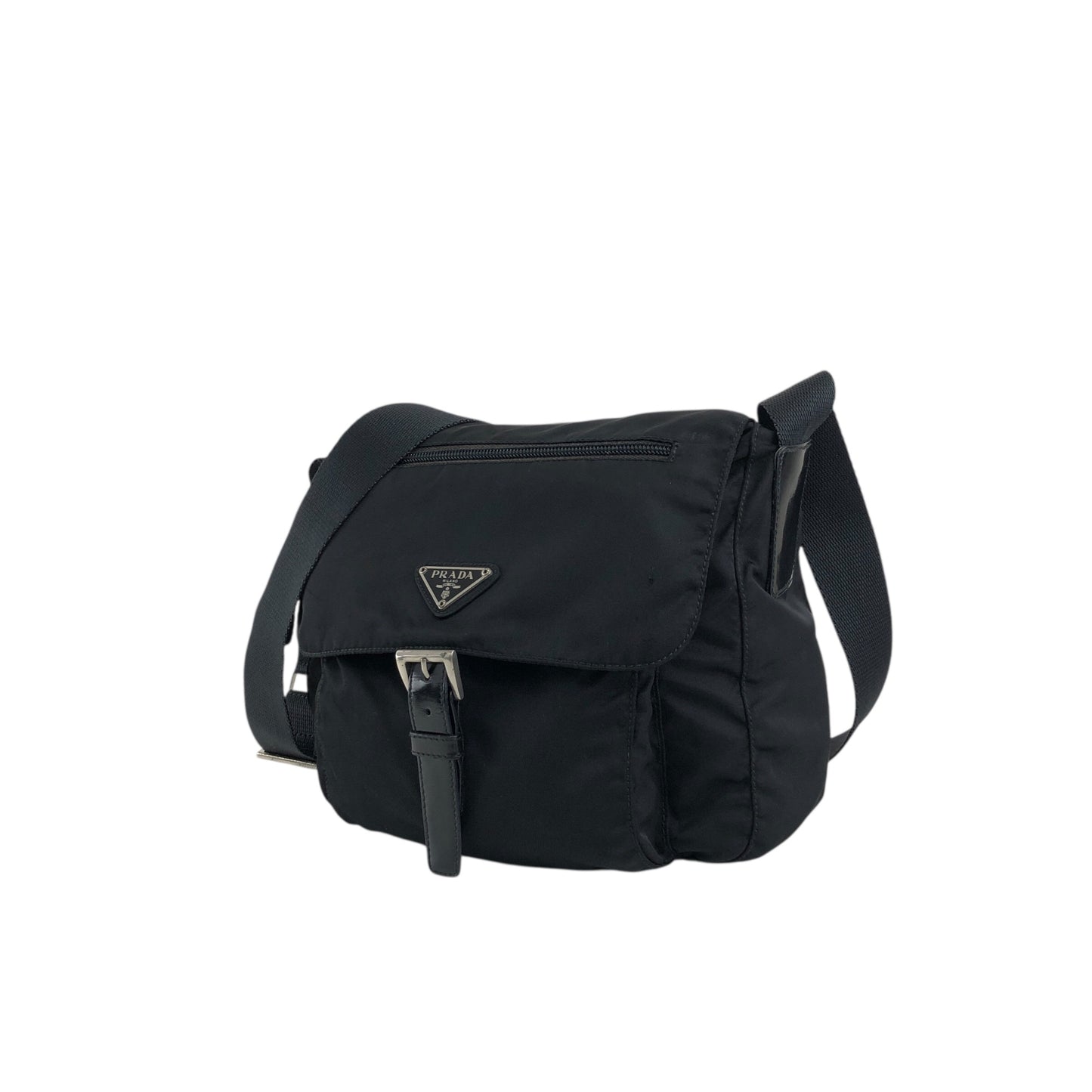 PRADA Triangle Logo Front Buckle Shoulder bag Black Vintage dre4i8