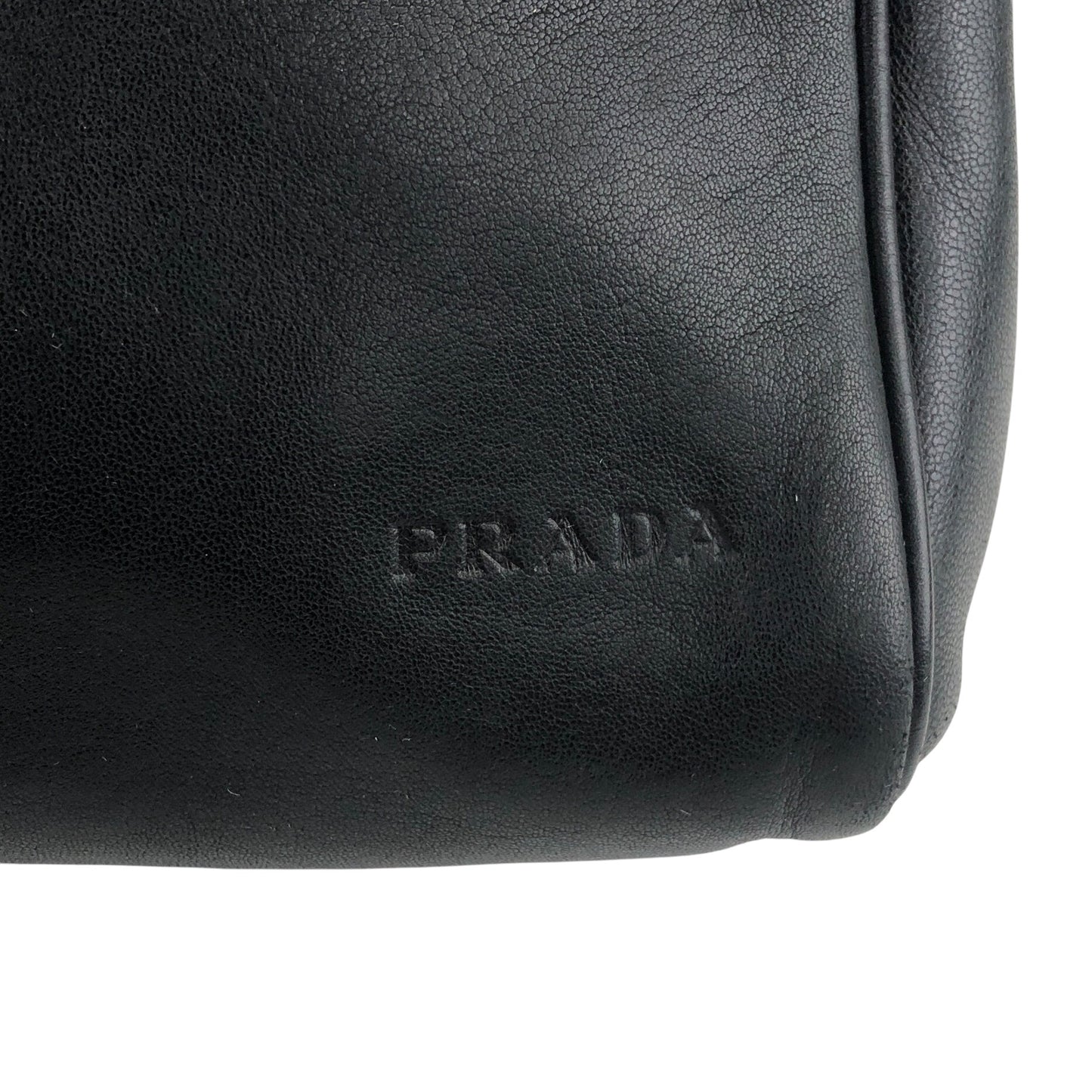 PRADA Logo Embossed Handbag Black Vintage fu6tga