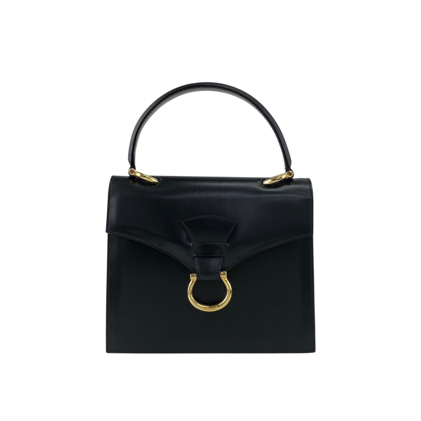 CELINE Horse Bit Top Handle Handbag Black Vintage b2e5yr
