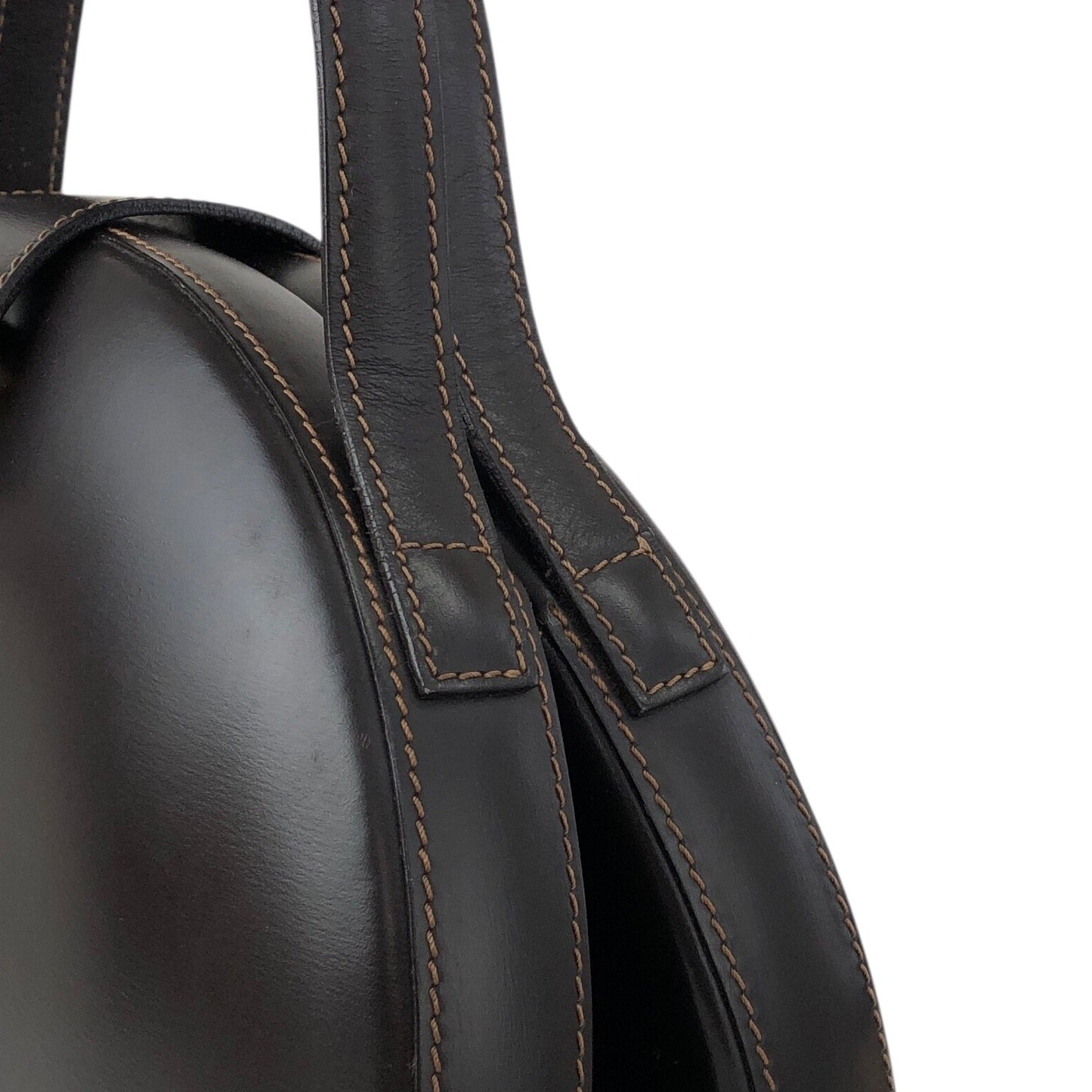 LOEWE Logo Embossed Round Handbag Brown Vintage pyjsv4